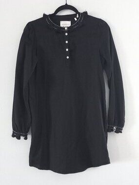 LES COYOTES DE PARIS black cotton tunic dress with beads and tassels